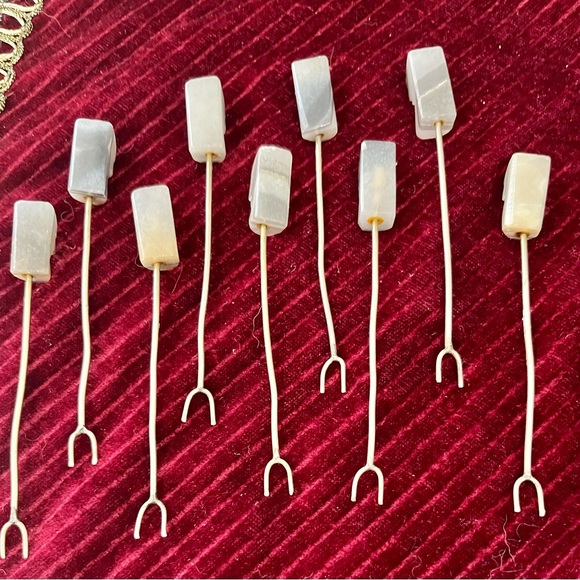 Vintage Carved Onyx/Silver Cocktail Picks - Picture 4 of 4